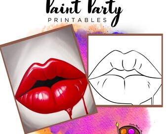 Red Lips Outline Canvas | DIY Paint Party Printable (Digital Download)