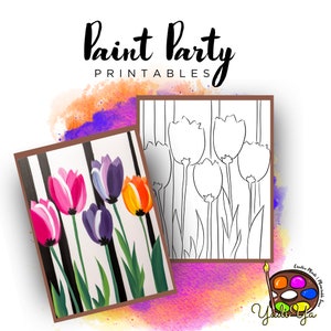 Tulips Pre Drawn Outline Canvas | Diy Paint Party | Adult Paint Party Printable | Canvas Printable | Paint & Sip | Png Digital Download