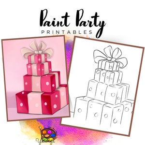 Lienzo con contorno prediseñado de Navidad / Fiesta de pintura para hacer uno mismo / Fiesta de pintura para adultos imprimible / Lienzo imprimible / Pintura y bebida / Descarga digital PNG