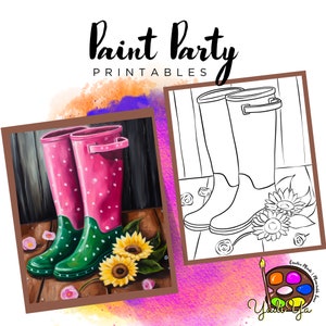 Boots Pre Drawn Outline Canvas | Diy Paint Party | Adult Paint Party Printable | Canvas Printable | Paint & Sip | Png Digital Download