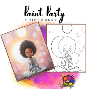 Lienzo con contorno prediseñado para mujer / Fiesta de pintura para adultos / Fiesta de pintura para adultos imprimible / Lienzo imprimible / Pintura y bebida / Descarga digital PNG