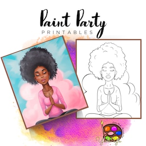 Lienzo con contorno prediseñado para mujer / Fiesta de pintura para adultos / Fiesta de pintura para adultos imprimible / Lienzo imprimible / Pintura y bebida / Descarga digital PNG