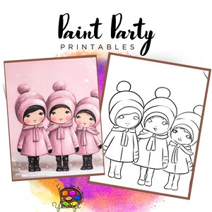 Lienzo con contorno prediseñado de Navidad / Fiesta de pintura para hacer uno mismo / Fiesta de pintura para adultos imprimible / Lienzo imprimible / Pintura y bebida / Descarga digital PNG