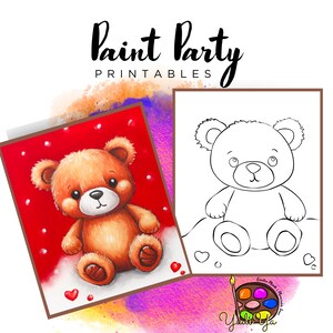 Teddy Bear Pre Drawn Outline Canvas | Diy Paint Party | Adult Paint Party Printable | Canvas Printable | Paint & Sip | Png Digital Download