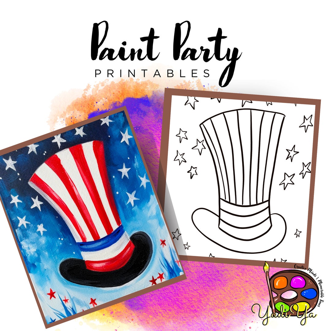 Hat Pre Drawn Outline Canvas | Diy Paint Party | Adult Paint Party ...