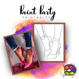 Women Shoes Pre Drawn Outline Canvas | Diy Paint Party | Adult Paint Party Printable | Canvas Printable | Paint & Sip | Png Digital Download