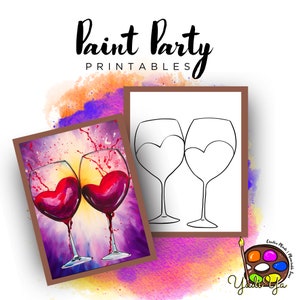 Wine Pre Drawn Outline Canvas | Diy Paint Party | Adult Paint Party Printable | Canvas Printable | Paint & Sip | Png Digital Download