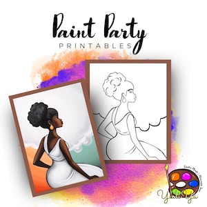 Women Pre Drawn Outline Canvas | Diy Paint Party | Adult Paint Party Printable | Canvas Printable | Paint & Sip | Png Digital Download