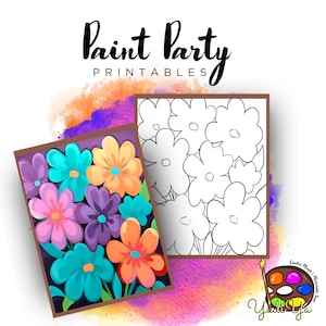 Flores Pre Dibujado Contorno Lienzo / Diy Paint Party / Adult Paint Party Imprimible / Lienzo Imprimible / Paint & Sip / Png Descarga Digital