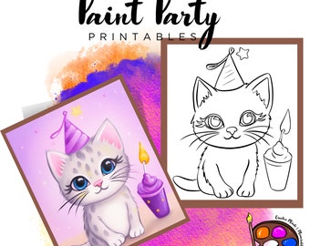 Kitten Paint Party Printable | DIY Canvas Outline (Digital Download)