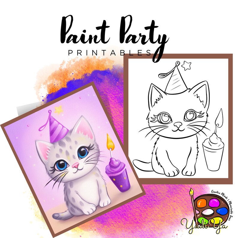 Kitten |pre Drawn Outline Canvas | Diy Paint Party | Adult Paint Party ...