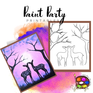 Deer |Pre Drawn Outline Canvas | Diy Paint Party | Adult Paint Party Printable | Canvas Printable | Paint & Sip | Png Digital Download