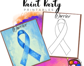 Breast Cancer Ribbon Outline Canvas | Paint Party Printable (Digital Download)