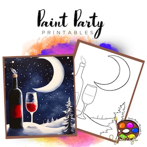 Wine Pre Drawn Outline Canvas | Diy Paint Party | Adult Paint Party Printable | Canvas Printable | Paint & Sip | Png Digital Download