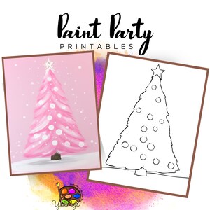Lienzo con contorno prediseñado de Navidad / Fiesta de pintura para hacer uno mismo / Fiesta de pintura para adultos imprimible / Lienzo imprimible / Pintura y bebida / Descarga digital PNG
