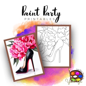 Schwarze Fersen Pre Drawn Outline Canvas | Diy Paint Party | Erwachsene Malen Party Printable | Leinwanddruck | Malen & Schluck | Png Digitaler Download