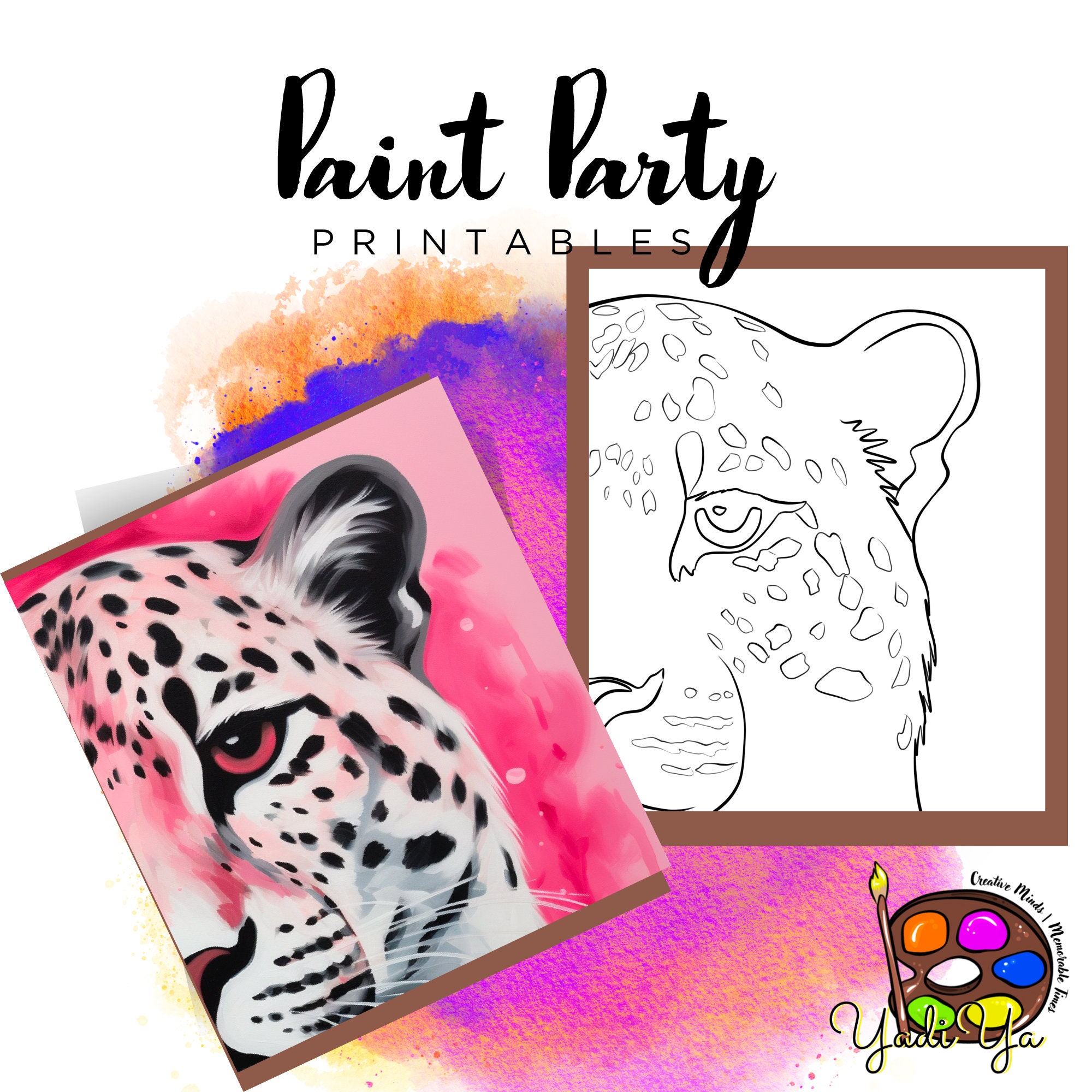 Leopard |Leinwand vorgezeichnet | DIY Paint Party | Malen Sie Party Printable für Erwachsene | Leinwand Druck | Malen & Schlürfen | Png digitaler Download