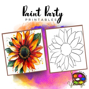Flower Pre Drawn Outline Canvas | Diy Paint Party | Adult Paint Party Printable | Canvas Printable | Paint & Sip | Png Digital Download