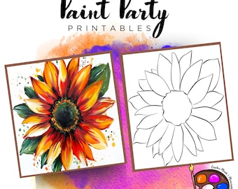 Sunflower Paint Party Printable | DIY Canvas Outline (Digital Download)