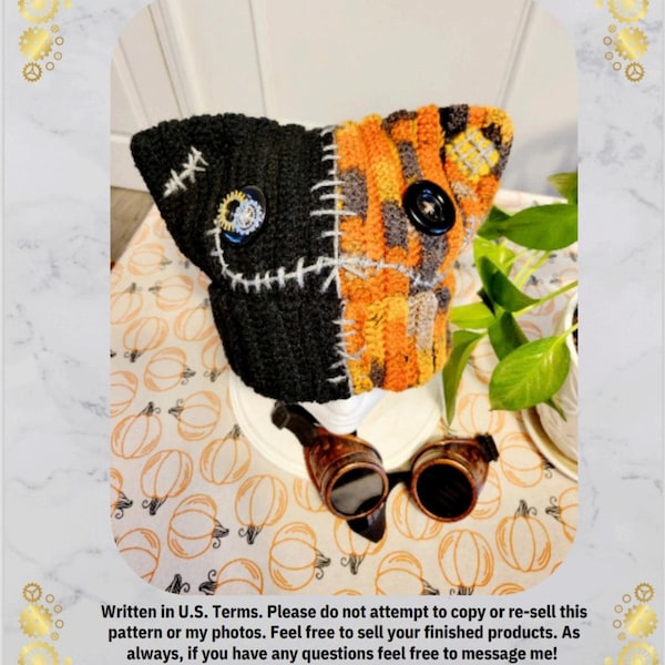 Patrón: Gorro con orejas de gato y engranajes