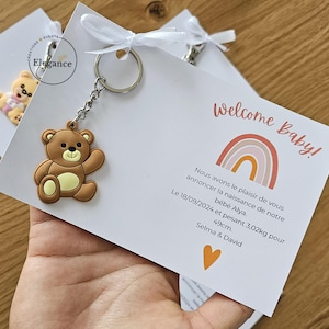 15PCS Cartes porte clé Nounours | cadeaux invités personnalisés | baptême | anniversaire | naissance | baby shower | gender reveal | mignon