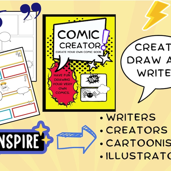 Blank comic book, storyboard pages, cartoon template, drawing comic strip , fun literacy, writing frame, digital download comic,