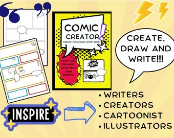 Blank comic book, storyboard pages, cartoon template, drawing comic strip , fun literacy, writing frame, digital download comic,
