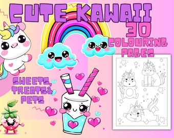 Kawaii Cute Colouring pages,Kawaii sweets and pets colouring, Bubble tea colouring book, kawaii gifts,christmas kawaii book,kawaii food