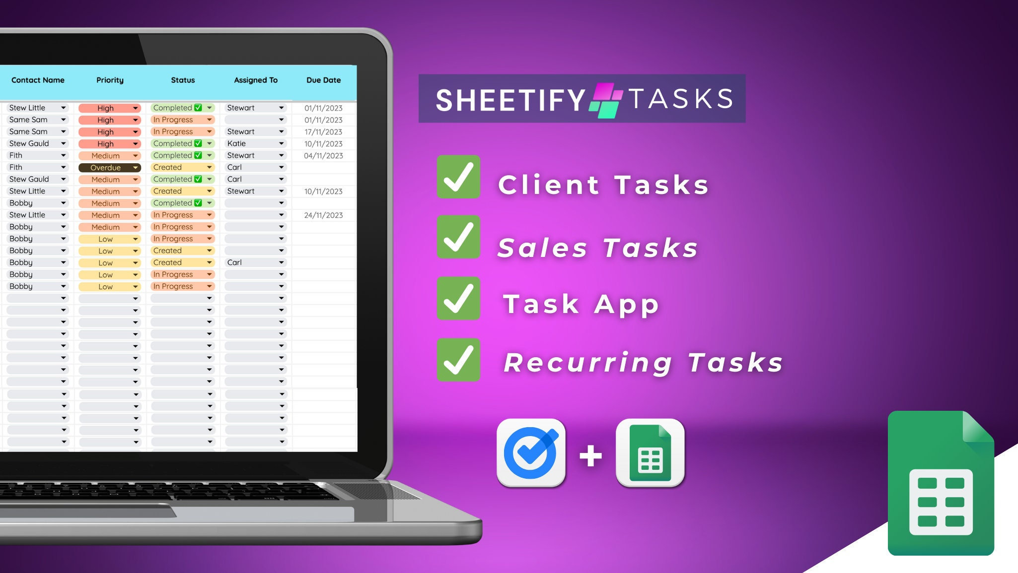 Google Sheets Task Manager, Task Checklist, Tracker Googlesheets