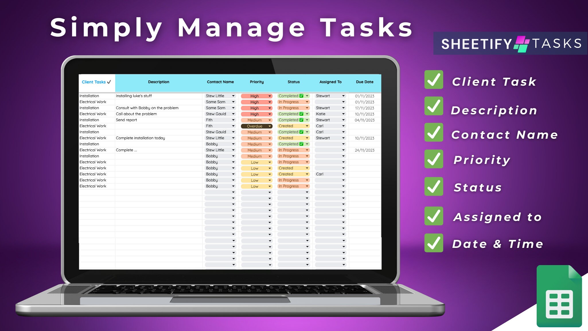 Google Sheets Task Manager, Task Checklist, Tracker Googlesheets ...