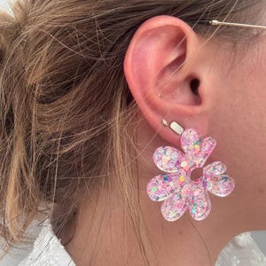 Handmade Glitter Resin Flower Earrings