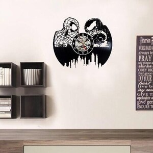 Spiderman and Venom Vinyl Record Clock, Superhero Lover Christmas Gifts, Mancave Decoration, Comics Wall Art, Kids Room Decor, Gift For Son