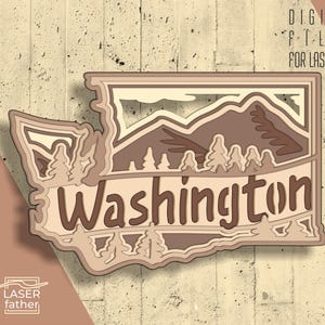 Mapa multicapa SVG del estado de Washington, archivo de corte láser de EE. UU., descarga instantánea, patrones Glowforge, plantilla de corte de papel, DXF de Estados Unidos