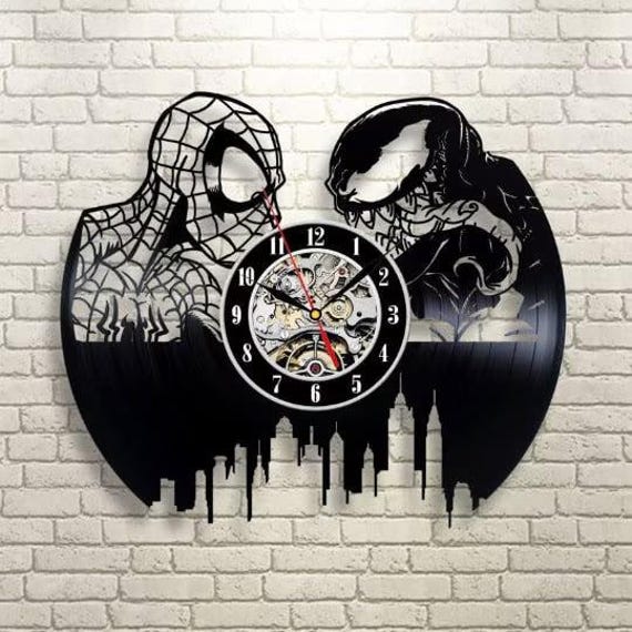 Spiderman and Venom Vinyl Record Clock, Superhero Lover Christmas Gifts, Mancave Decoration, Comics Wall Art, Kids Room Decor, Gift For Son