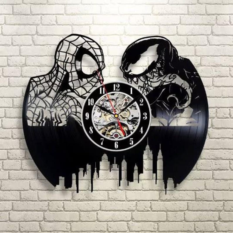 Spiderman and Venom Vinyl Record Clock, Superhero Lover Christmas Gifts, Mancave Decoration, Comics Wall Art, Kids Room Decor, Gift For Son