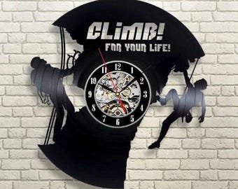 Mountain Climbing Vinyl Record Clock: Rock Climber Wall Art, Extreme Sport Home Decor, Christmas Gift