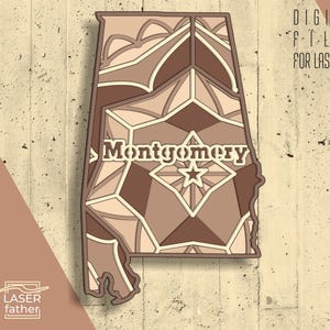 Fichier laser de l'Alabama, carte de Montgomery, États-Unis SVG, fichiers de découpe de bois, Cricut Design, téléchargement numérique cdr eps dxf ai dwg