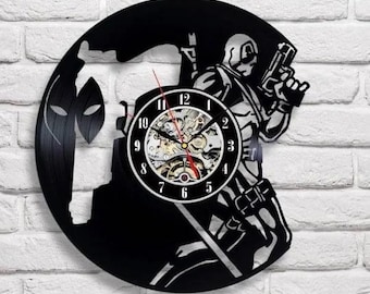 Deadpool Black Vinyl Record Clock: Comic Book Hero Wall Art, Mancave Decor, Christmas Present