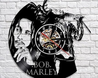 Bob Marley Black Vinyl Record Wall Clock: Reggae Musician Decor, Jamaica Singer Decor, Music Lover Xmas Gift