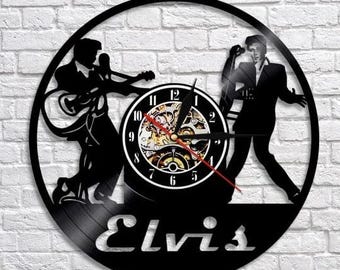 Elvis Presley Black Vinyl Record Wall Clock: Vintage 60s Music Art, Rock and Roll Bedroom Decoration, Xmas Present