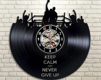 Reloj de vinilo con forma de ring de boxeo: Arte de pared para amantes del deporte, decoración de boxeo, regalo de Navidad