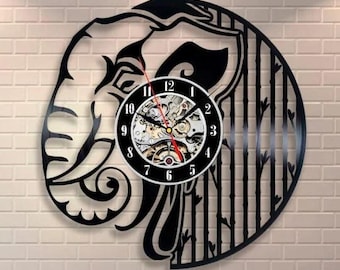 Elephant Black Vinyl Record Clock: Safari Animal Decor, African Wall Art, X-mas Gifts