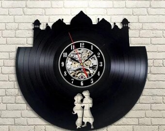 Aladdin and Jasmine Christmas Gifts, Disneyland Vinyl Record Clock, Cartoon Room Decor, Baby Girl Bedroom Wall Art, B-day Gift For Daughter