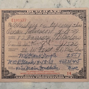 Prohibition Era Original 1929 Prescription Form Medicinal Liquor WI, Alcohol RX Whiskey, Bourbon