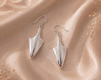 Sterling Silver Arrowhead Earrings, Long Protection Talisman Dangle