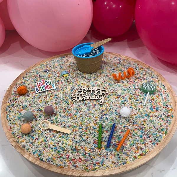Happy Birthday / Birthday Party Themed Sensory Rice Bin. Independent Play Kit, Sensory Bin Filler