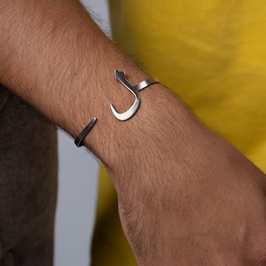 Adjustable Arabic Letter Bangle Bracelet - Lam Letter (ل) Equivalent (L) - Brass with Gold or Silver Plating For Men and Women