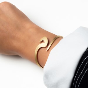 Adjustable Arabic Letter Bangle Bracelet - Mim Letter (م) Equivalent (M) - Brass with Gold or Silver Plating For Men and Women