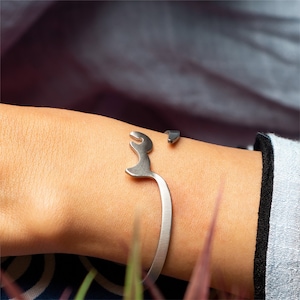 Adjustable Arabic Letter Bangle Bracelet - Sin Letter (س) Equivalent (S or C) - Brass with Gold or Silver Plating For Men and Women