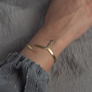 Adjustable Arabic Letter Bangle Bracelet - Za/Zay Letter (ز) Equivalent (Z) - Brass with Gold or Silver Plating For Men and Women